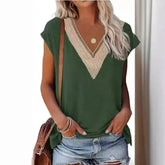 Women’s Fashion V-Neck Top with Lace Stitching for Stylish Casual Wear - Himpall